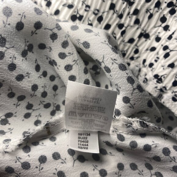 Loft Ann Taylor Black White Cherries Midi Skirt L Pull-On Front Split A-Line EUC - Picture 6 of 8